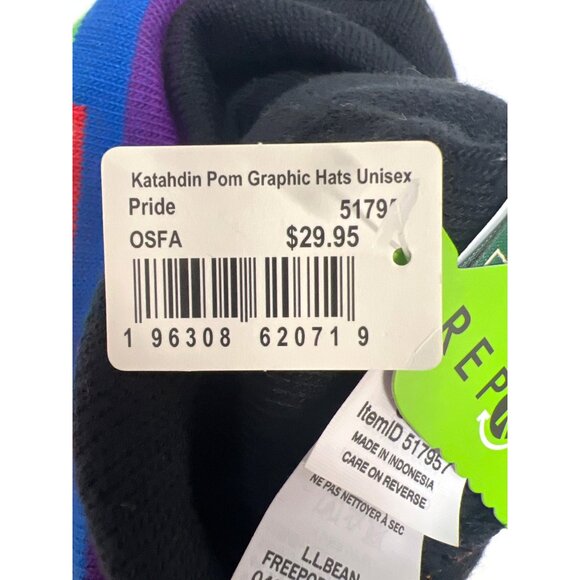 L.L. Bean Unisex Rainbow striped Pom Hat Recycled Polyester OSFA Pride Collectio - Picture 4 of 7